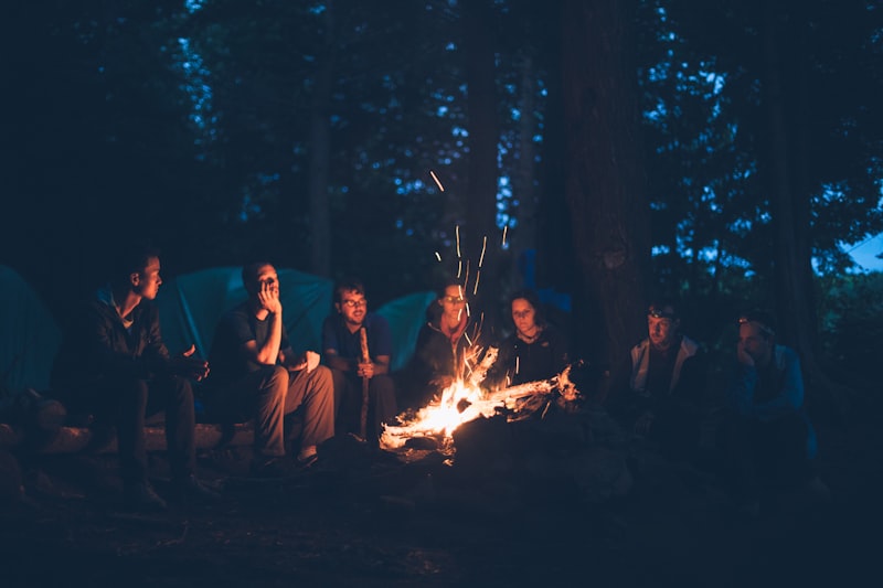 Evening campfire under starry prairie sky